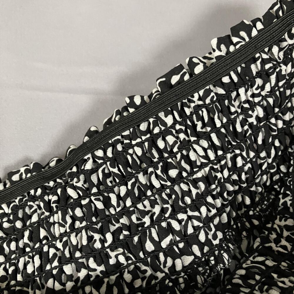 Black White Floral Blouse Womens XL Smocked Neck 3/4 Sleeve Pullover Top Casual - Picture 13 of 16